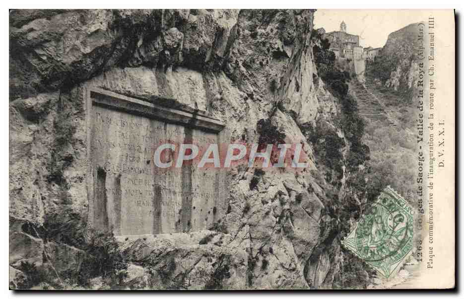 CPA Gorges De Saorge Vallee De La Roya plaque commemorative de l'inauguration de la route par Ch Emanuel III
