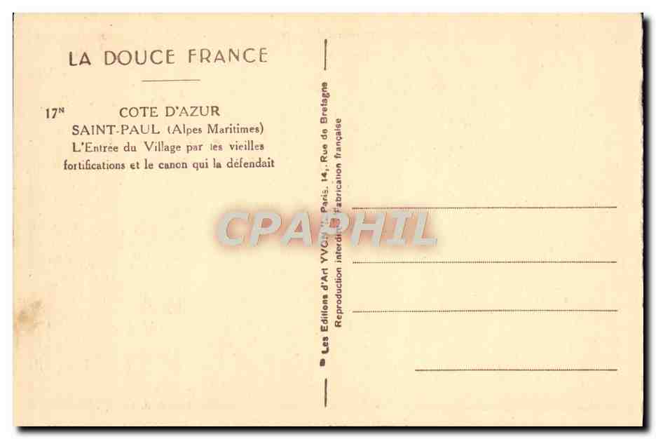 CPA Saint Paul L'Entree Du Village Par Les Vieilles fortifications et le canon qui la defendait — Rückseite