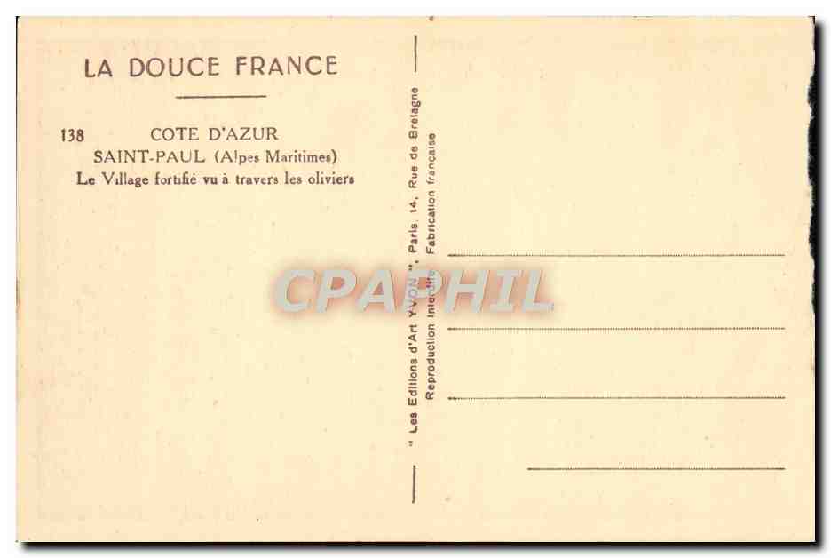 CPA Saint Paul Le Village Fortifie Vu'a Travers Les Oliviers — Rückseite