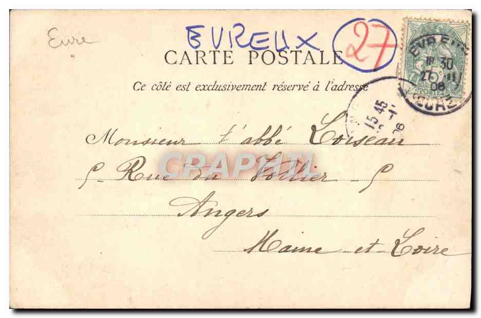 CPA Evreux Porche de la Cathedrale — Rückseite