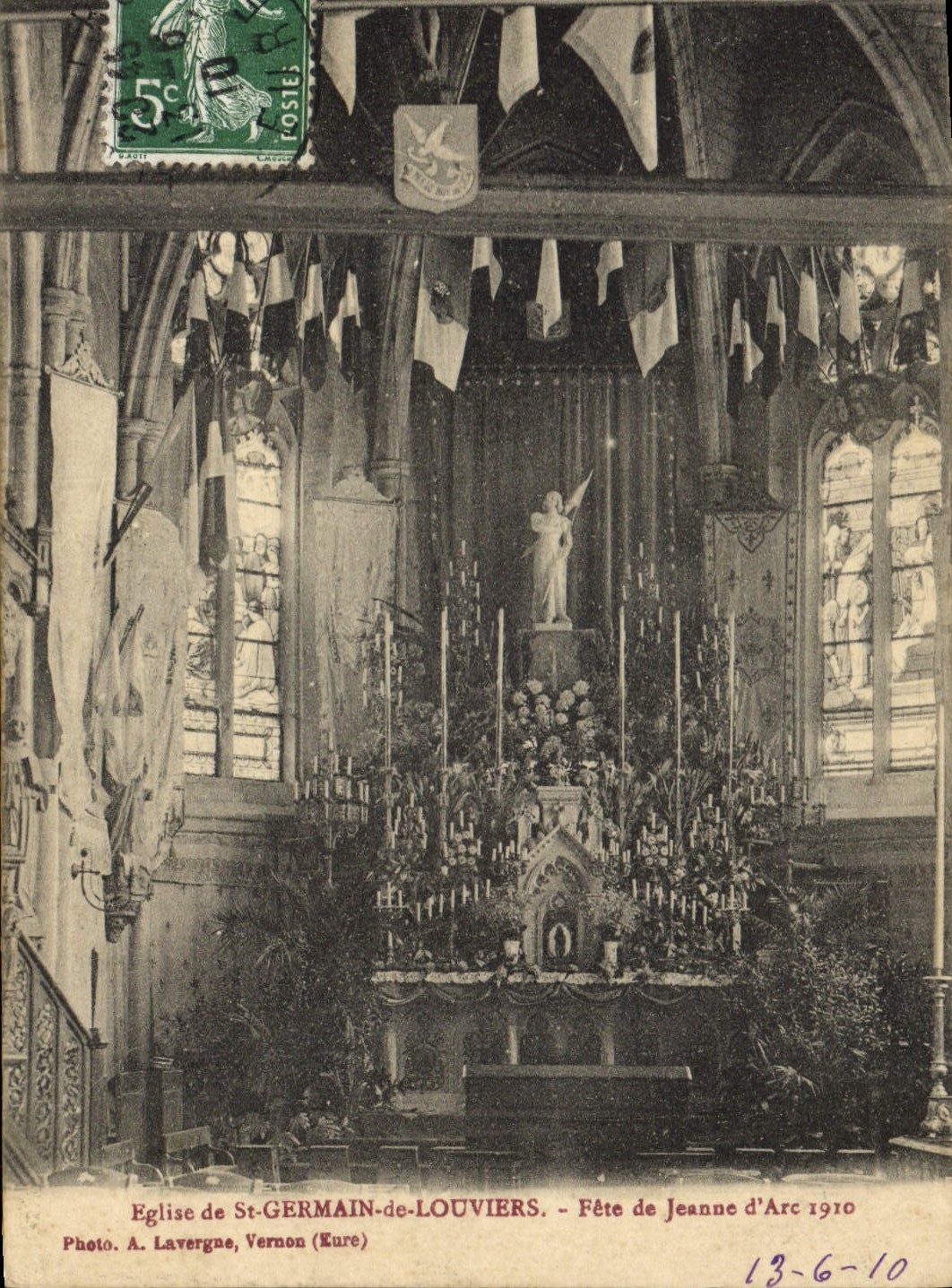 Église de St-GERMAIN-de-LOUVIERS — Fête de Jeanne d'Arc 1910 — Photo. A. Lavergne, Vernon (Eure)
