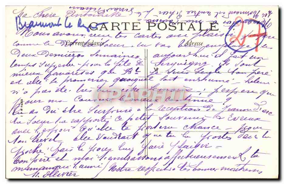 CPA Beaumont le Roger Les Ruines — Rückseite