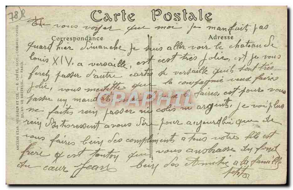 CPA Versailles La statue de Louis XIV et la Cour de Marbre — Verso