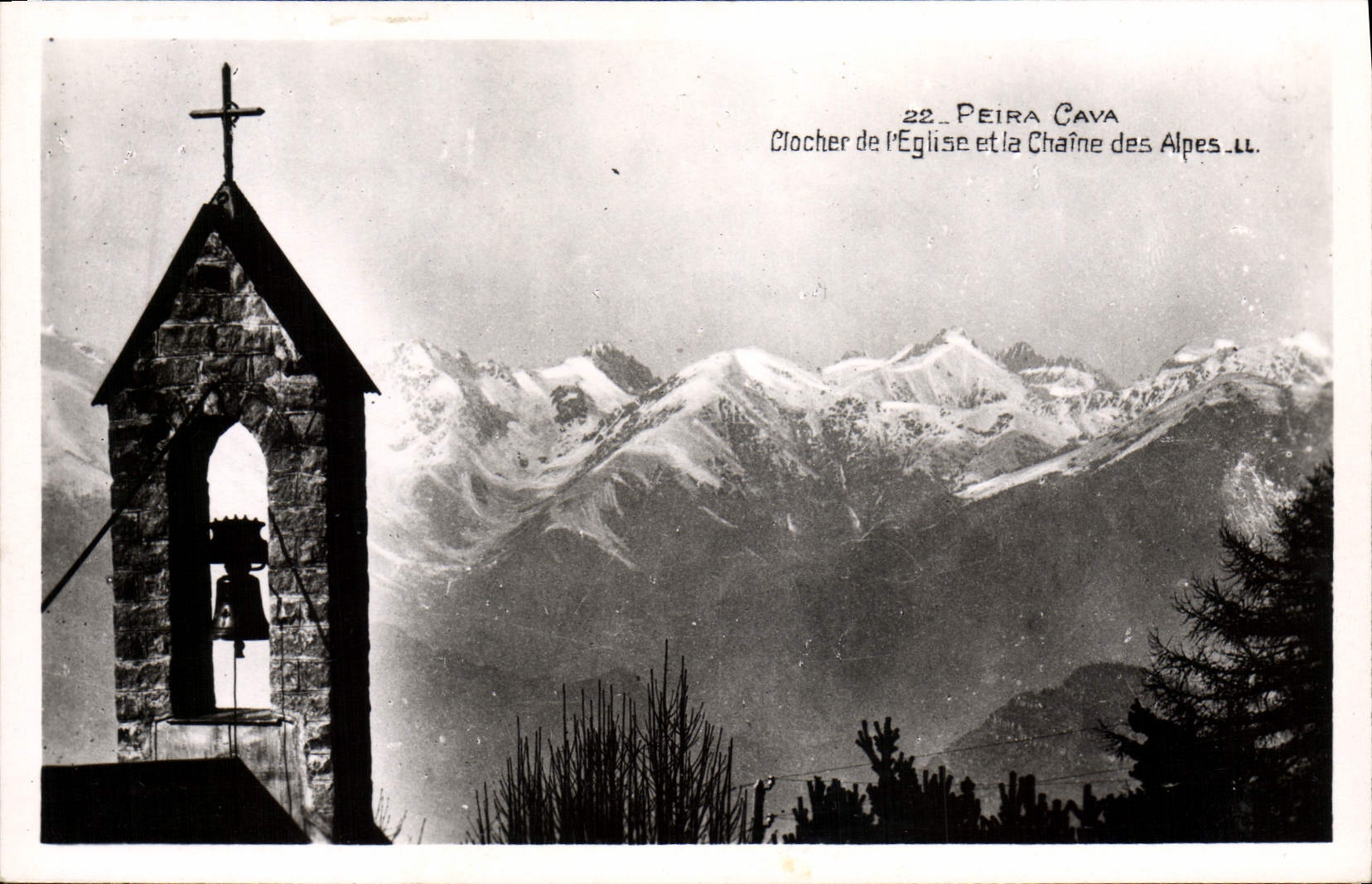 CPA Peira Cava Clocher de l'eglise et la chaine des Alpes