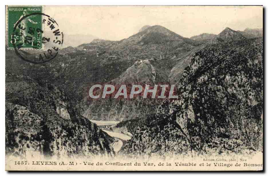 CPA Levens Vue du Confluent du Var de la Vesubie et le village de Bonso
