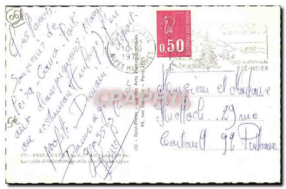 CPA Peira Cava La table d'orientation et la chaine des Alpes — Rückseite