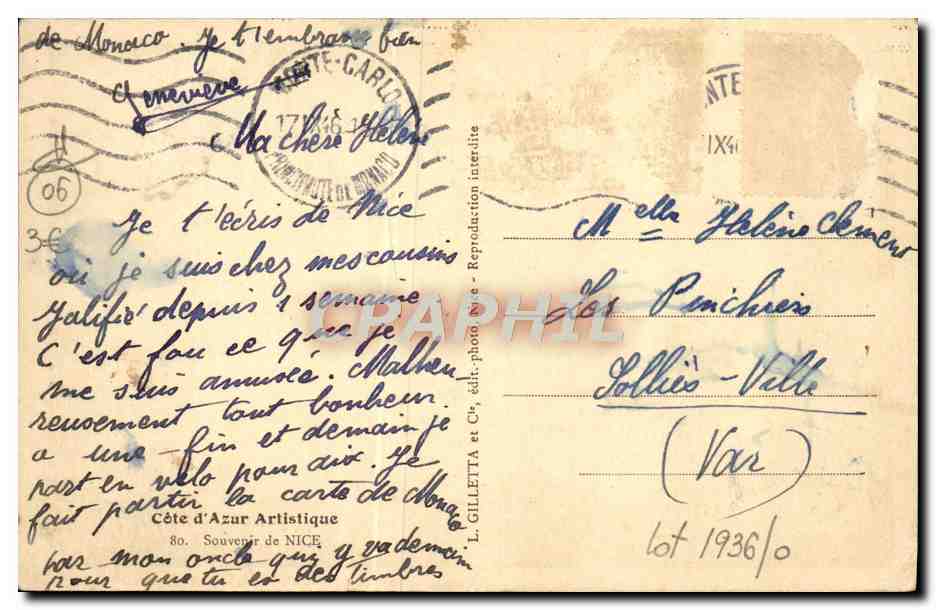 CPA Souvenir de Nice — Verso