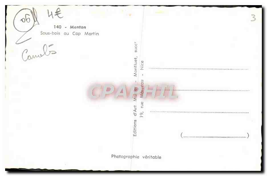 CPM Menton Sous Bois au Cap Martin — Rückseite