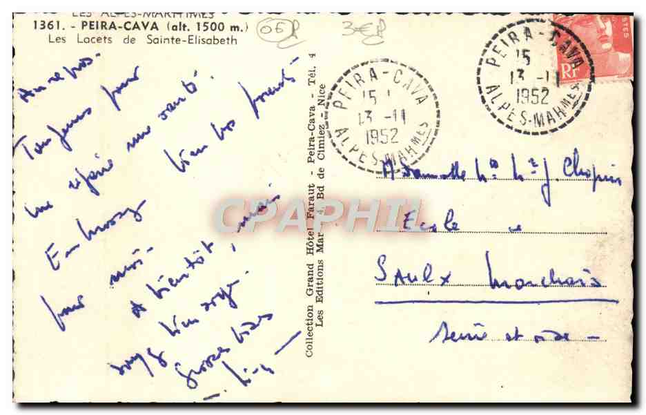 CPA Peira Cava Les Lacets de Sainte Elisabeth — Rückseite
