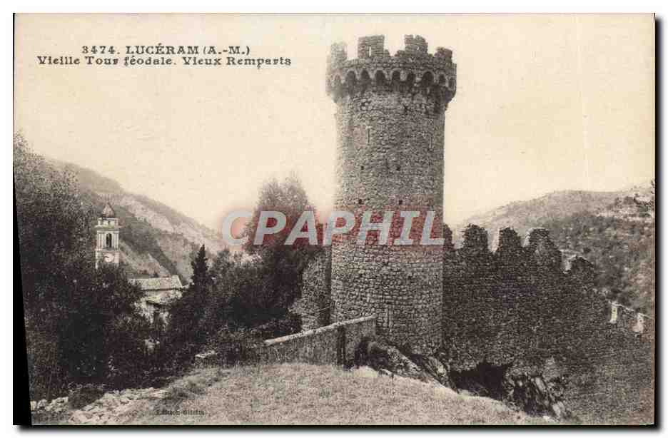 CPA Luceram Vieille Tour Feodale Vieux Remparts