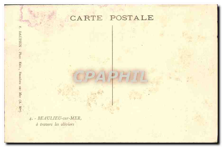 CPA Beaulieu Sur Mer Vue Generale — Rückseite