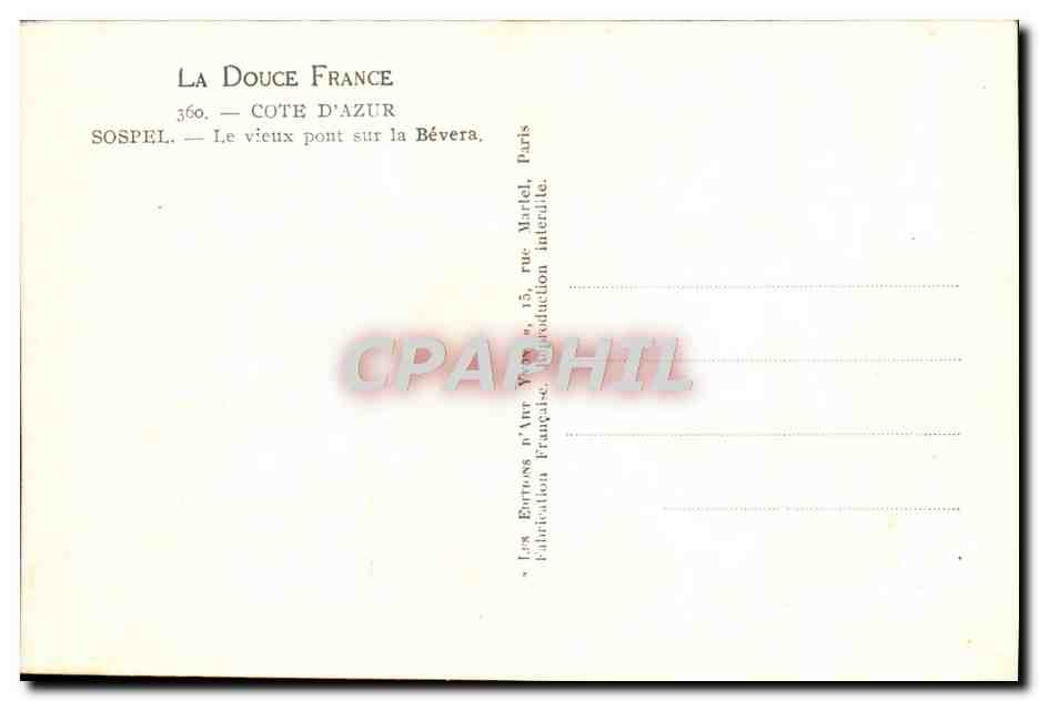 CPA Sospel Le Vieux Pont Sur La Bevera — Rückseite