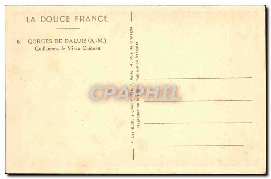 CPA Gorges De Daluis Guillaumes Le vieux chateau — Rückseite