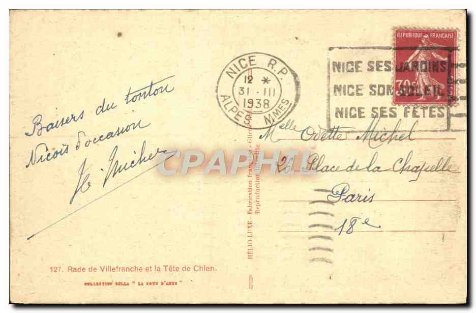 CPA Rade de Villefranche et la tete de chien Bateaux — Rückseite