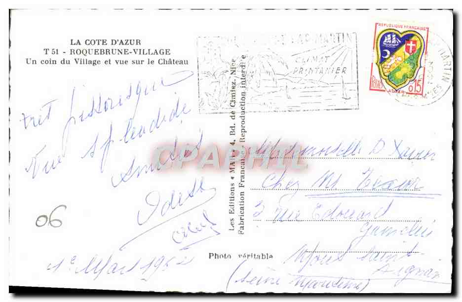 CPM Roquebrune Village Un Coin du Village et Vue Sur le Chateau — Rückseite