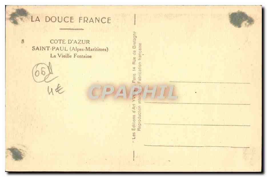 CPA Saint Paul la vieille fontaine — Rückseite