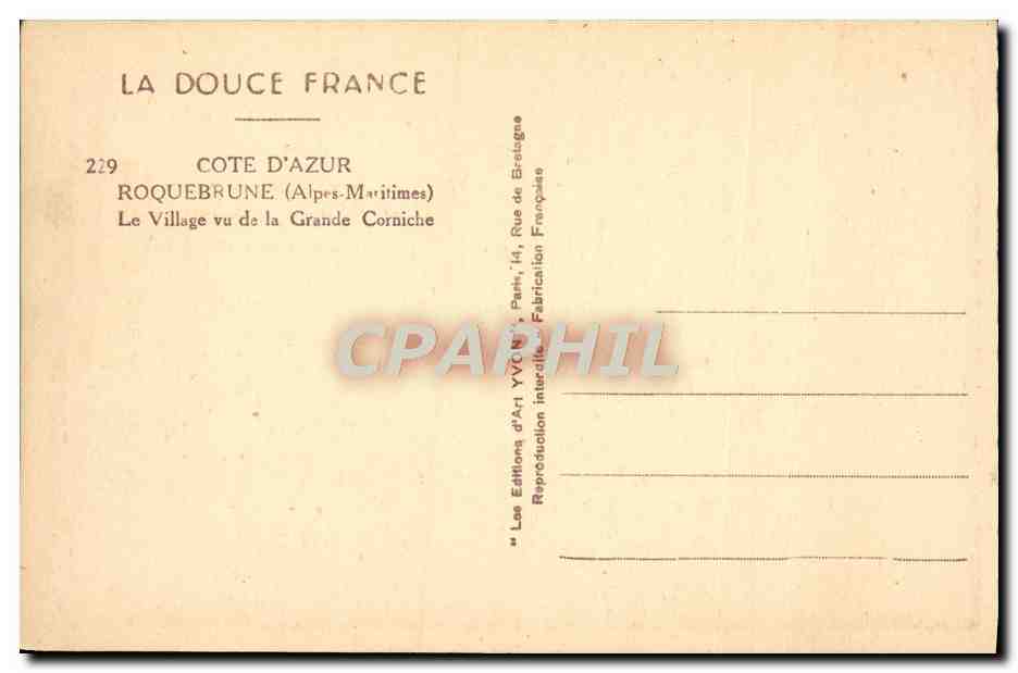 CPA Roquebrune Le village vu de la grande corniche  — Rückseite