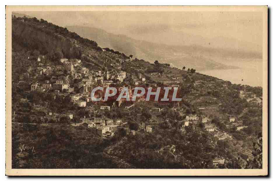CPA Roquebrune Le village vu de la grande Corniche