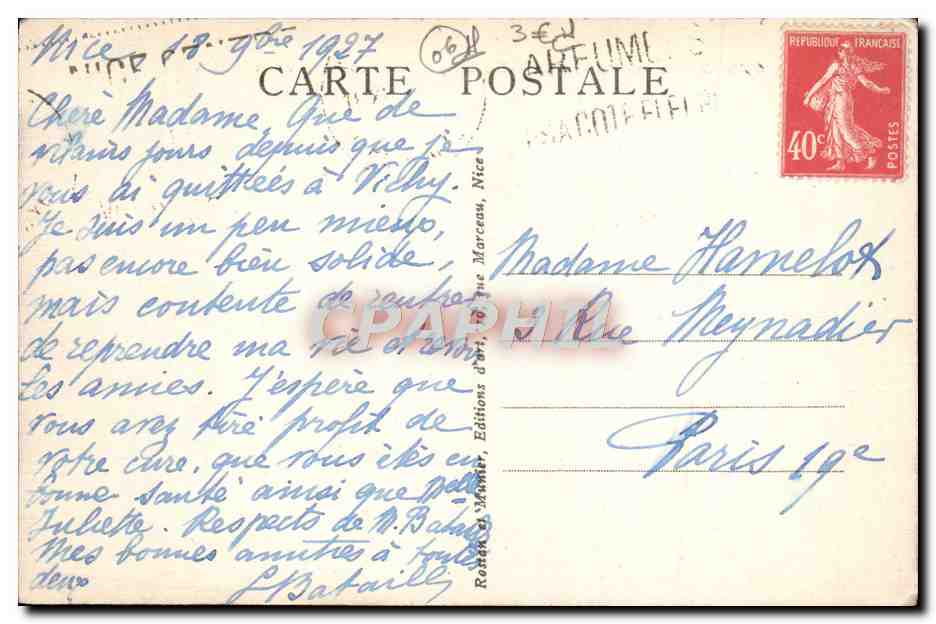 CPA Sospel Le Vieux Pont et la Bevera — Rückseite