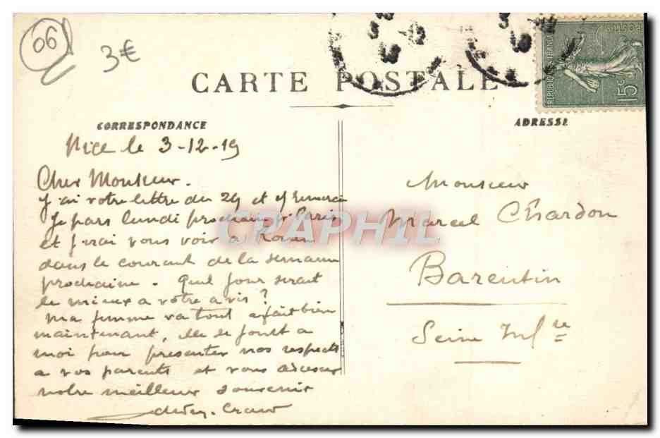CPA Nice le Quai du Midi pendant les regates — Verso