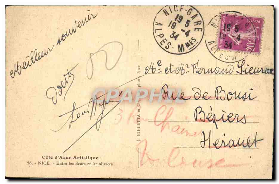 CPA Nice Entre les Fleurs et les Oliviers Folklore — Verso