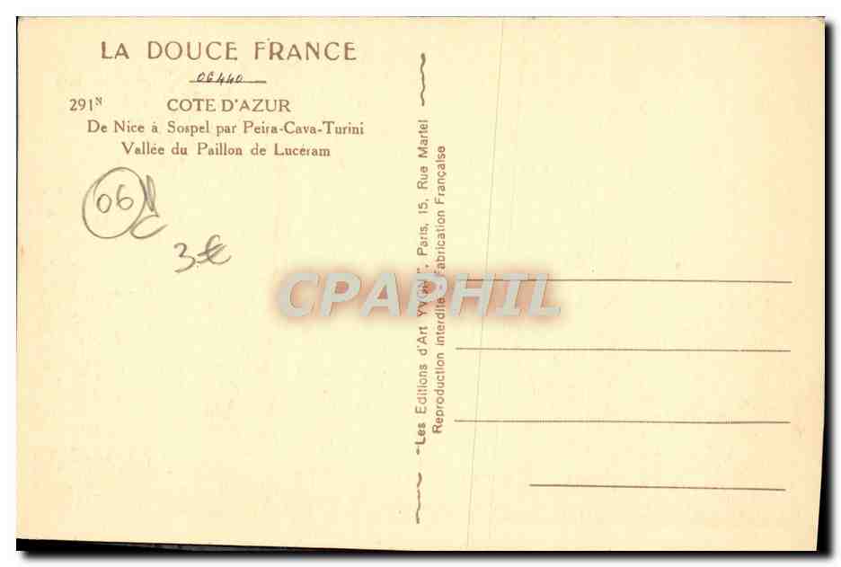 CPA De Nice a Sospel Par Peira Cava Turini Vallee du paillon de Luceram — Rückseite