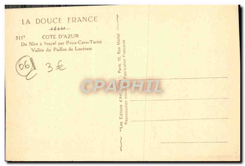 CPA De Nice a Sospel par Peira Cava Turini Vallee du Paillon de Luceram — Rückseite