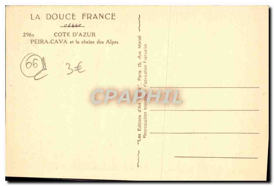 CPA Peira Cava et la Chaine des Alpes — Rückseite