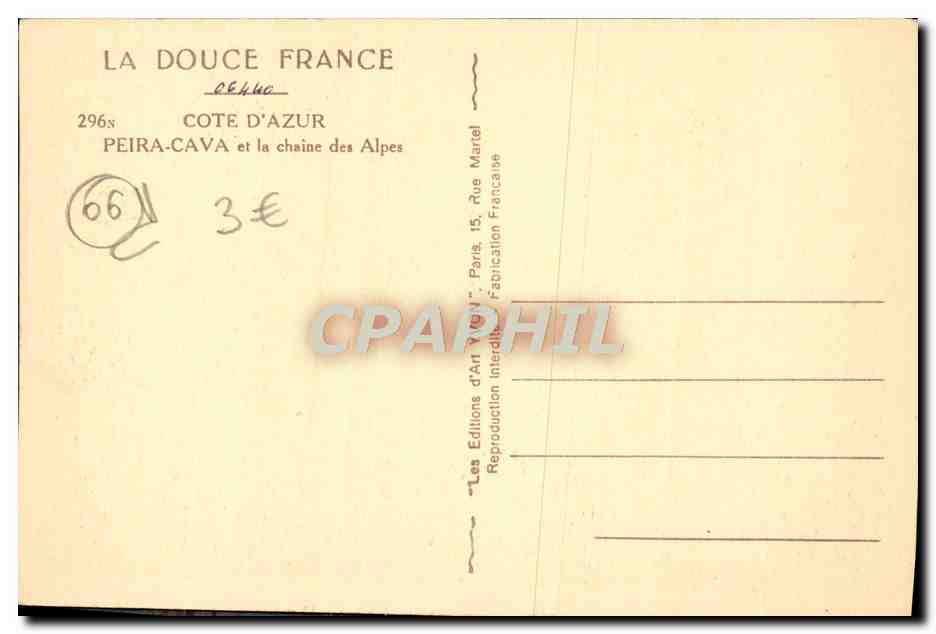 CPA Peira Cava et la chaine des Alpes — Rückseite