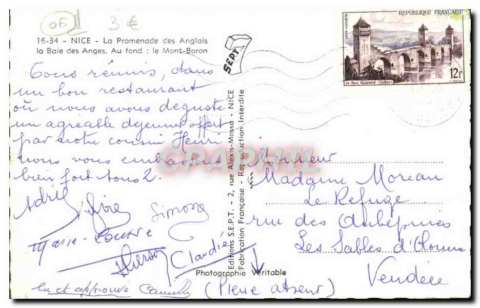 CPM Nice La Promenade des Anglais La Baie des Anges Au fond le Mont Boron — Rückseite