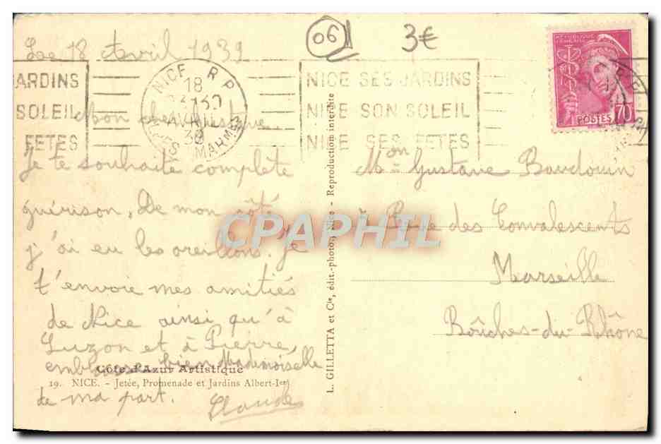 CPA Nice Jetee Promenade et Jardins du Roi Albert 1er — Rückseite