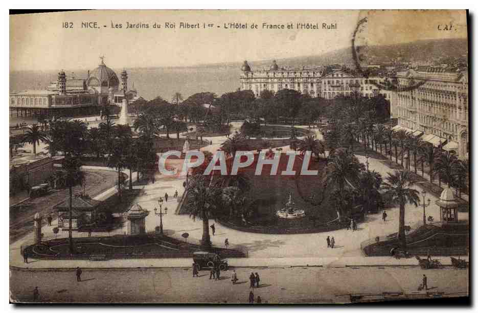 CPA Nice Les Jardins du Roi Albert 1er L'hotel de France et L'hotel Ruhl