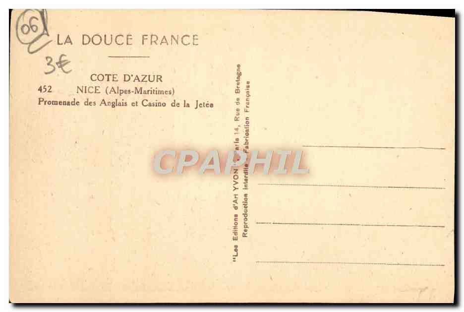CPA Nice Promenade des Anglais et Casino de la Jetee — Verso