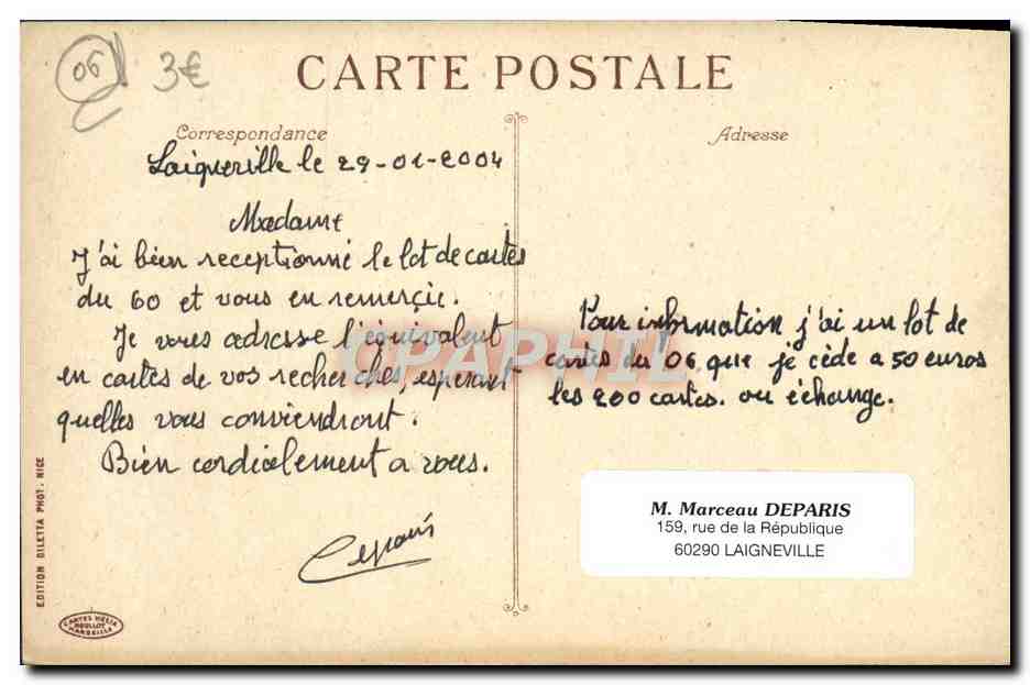 CPA Nice a Menton A vol d'aeroplane — Verso