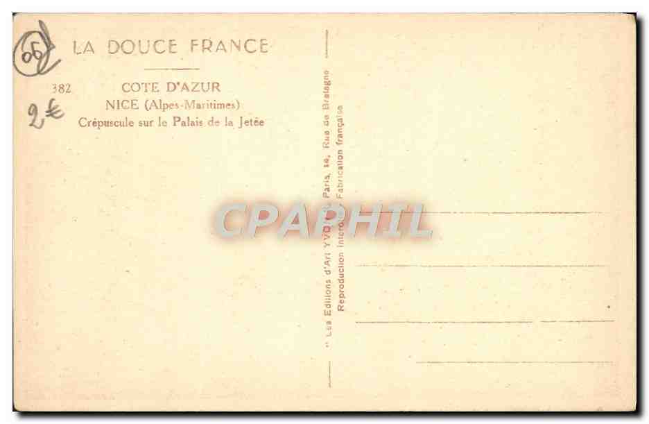 CPA Nice Crepuscule sur le Palais de la Jetee — Rückseite