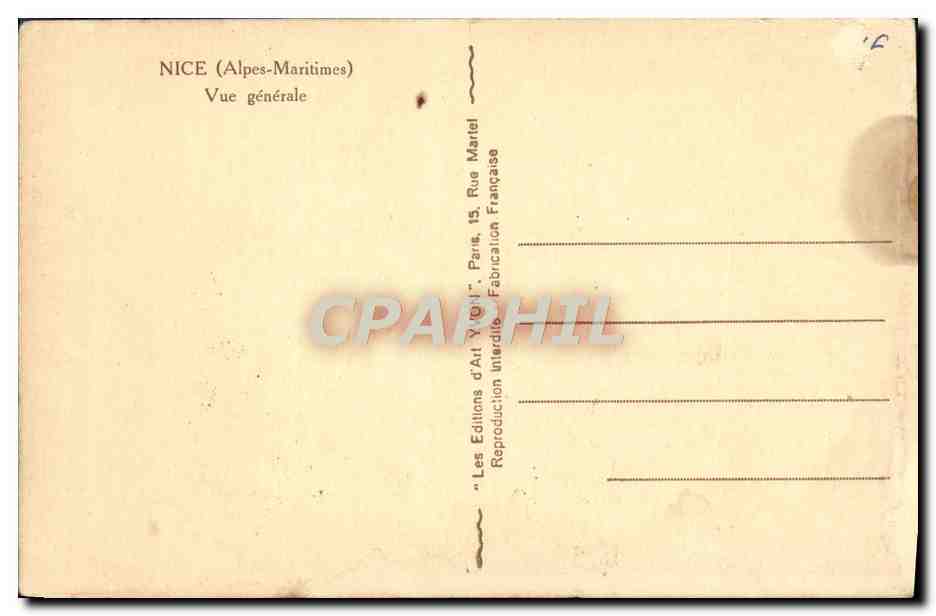 CPA Nice Vue Generale — Rückseite