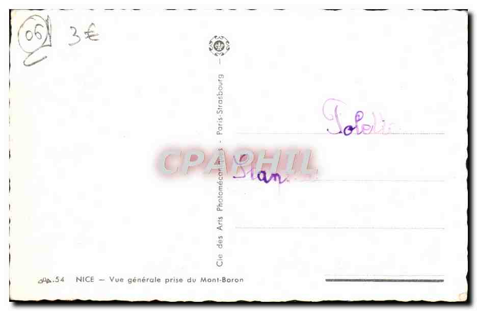 CPA Nice Vue Generale Prise du Mont Boron — Verso