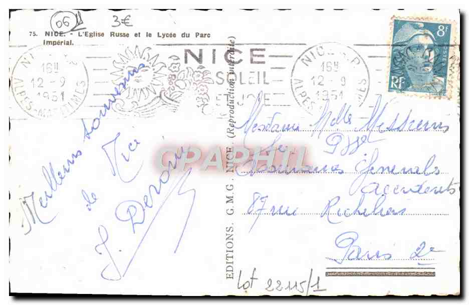 CPA Nice L'Eglise Russe et le Lycee du Parc Imperial Russie Russia — Verso