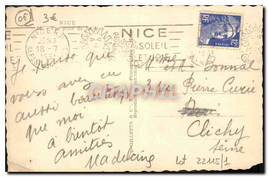 CPA Nice Vue prise de Bellet — Reverso