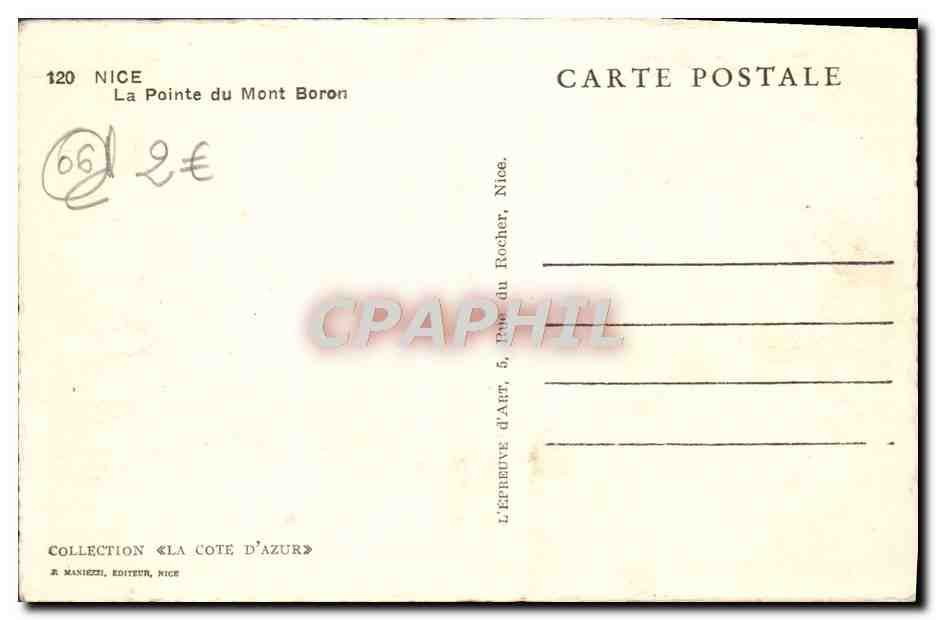 CPA Nice La Pointe du Mont Boron — Verso