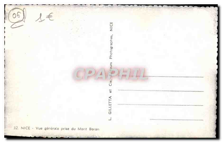 CPA Nice Vue Generale Prise du Mont Boron — Verso
