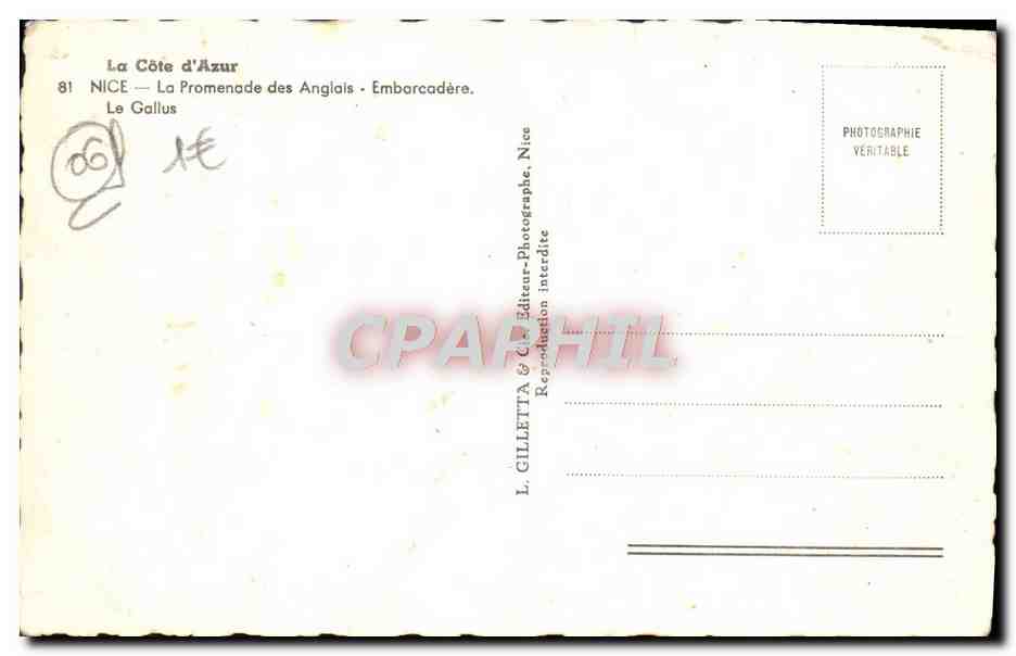 CPM Nice La Promenade des Anglais Embarcadere Le Gallus — Verso