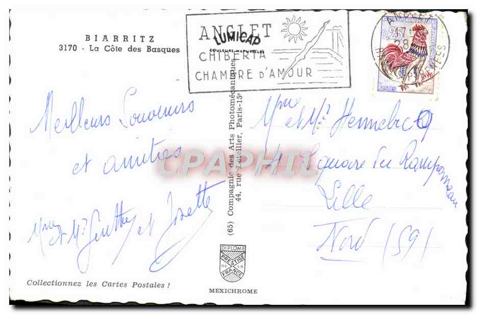 CPM Biarritz La Cote des Basques — Verso