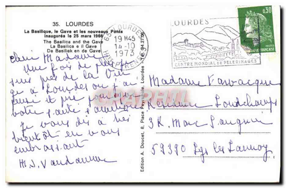 CPM Lourdes La Basilique le Gave et les Nouveaux Ponts — Verso