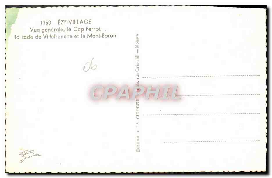 Éze-Village — Vue générale, le Cap Ferrat, la rade de Villefranche et le Mont-Boron — Édition La Cigogne — Achterkant