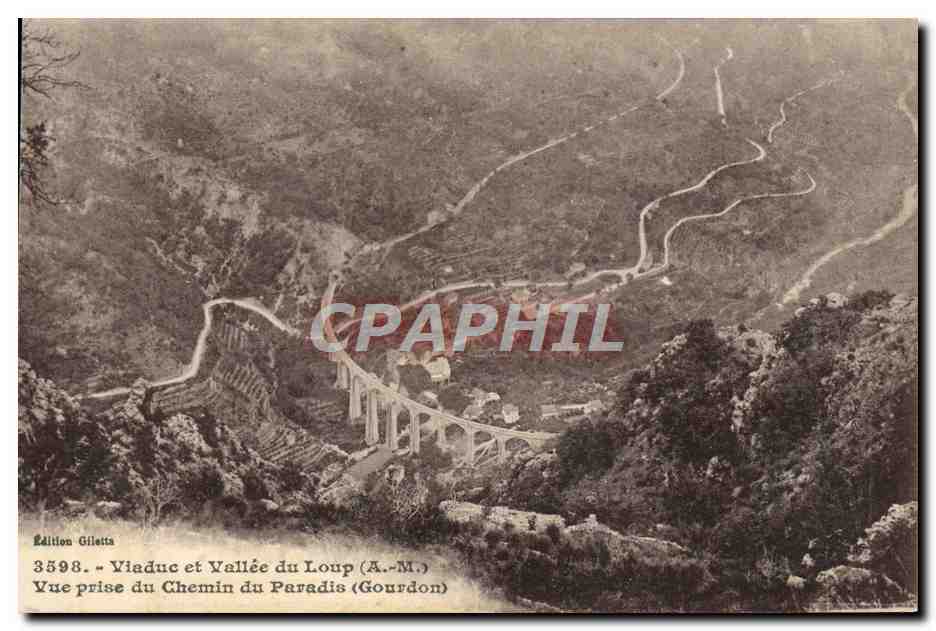 Viaduc et Vallée du Loup (A.-M.) — Vue prise du Chemin du Paradis (Gourdon) — Édition Giletta, n° 3598