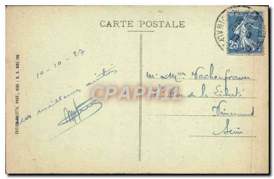 CPA Menton Pont et Ravin St Louis Frontiere — Rückseite