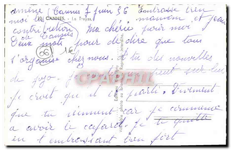 CPM Cannes Le Trayas — Verso