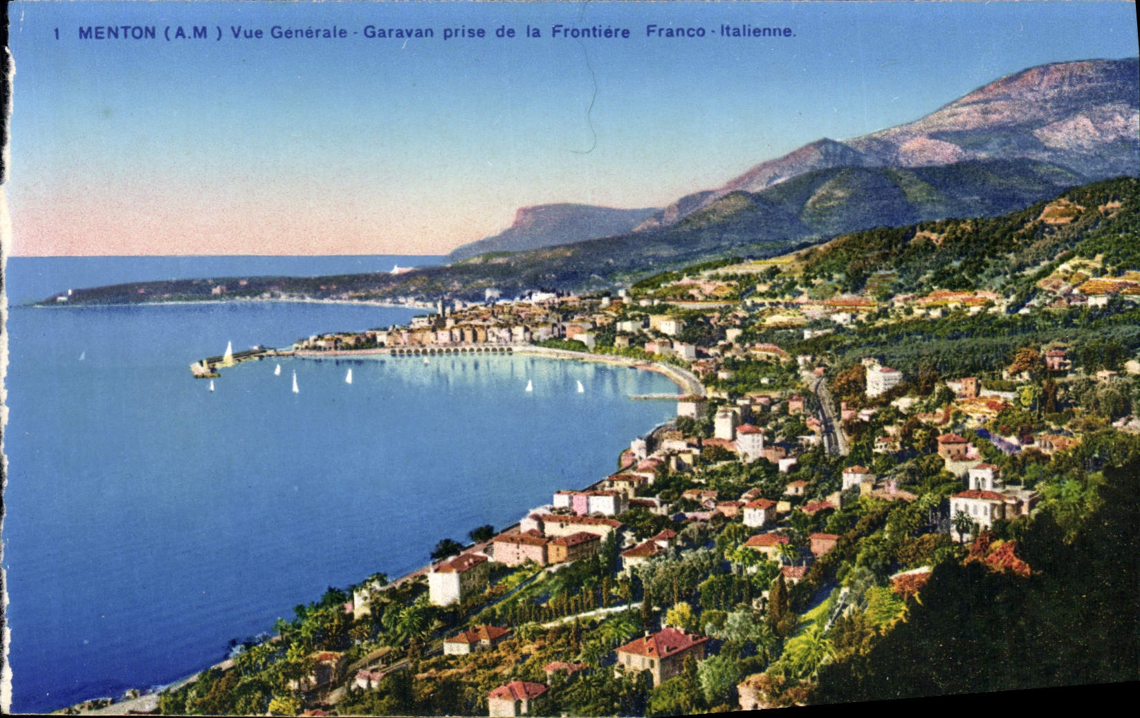 Menton (A.M.) — Vue Générale de Garavan prise de la Frontière Franco-Italienne — Photochromie A.D.L.A. (Nice)