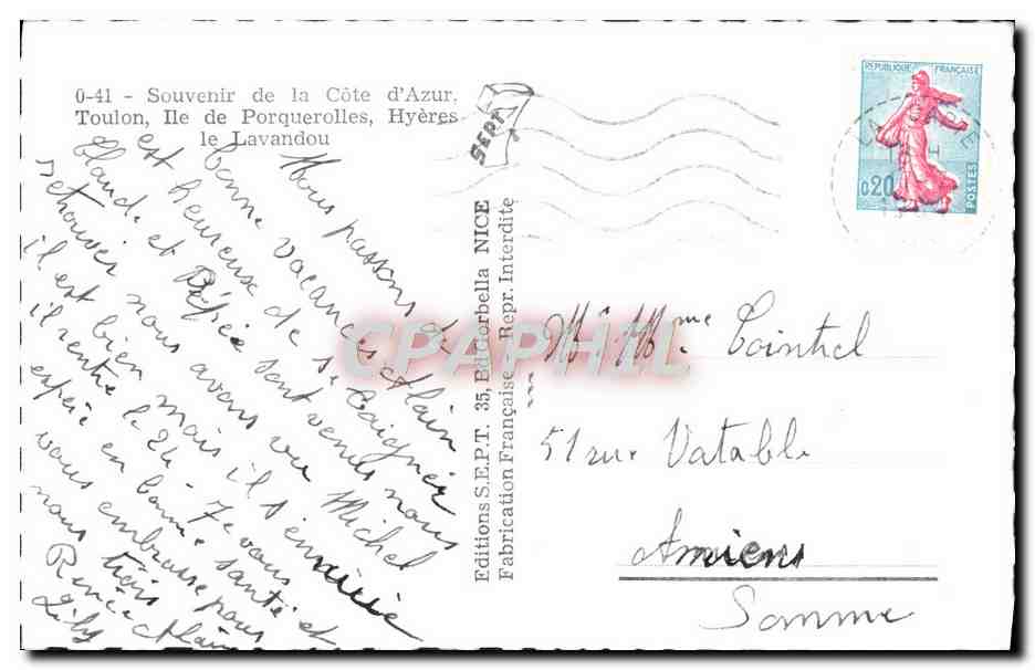 CPM Souvenir De La Cote D'Azur Toulon Ile de porquerolles Hyeres le lavandou — Rückseite